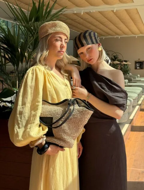 9140_Leja-Blouse_Butter_Yellow+9176_Reina_Linen_Dress_Coffee_1500x2000